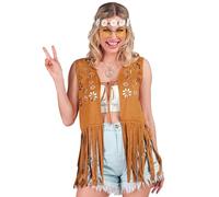 W WIDMANN MILANO Party Fashion - Costume Hippie, gilet à franges femme, marron, tenue de festival