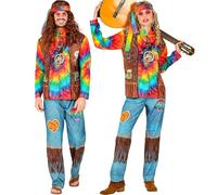 W WIDMANN MILANO Party Fashion - Costume hippie pour adultes | Ensemble 3 pièces comprenant un haut, un pantalon et un bandeau, look Flower Power pour le carnaval et les années 70