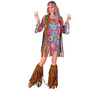 W WIDMANN MILANO Party Fashion - Costume hippie pour femmes 4 pièces, robe, gilet, bandeau et collier Peace, carnaval et festival