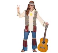 W WIDMANN MILANO Party Fashion - Costume hippie pour homme, chemise avec gilet, pantalon, bandeau, chaîne, Flower Power, Peace, carnaval