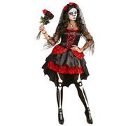 W WIDMANN MILANO Party Fashion - Costume mariée « Dia de los Muertos » | Robe avec voile et couronne de fleurs, style « Jour des Morts », pour Halloween, le carnaval ou une soirée à thème
