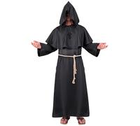 W WIDMANN MILANO Party Fashion - Costume moine sombre, robe avec capuche, ceinture, chaîne croisée, ecclésiastique, prêtre, déguisements de carnaval