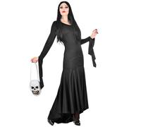 W WIDMANN MILANO Party Fashion - Costume Morticia, robe, sac à tête de mort, sorcière, Halloween, carnaval, fête à thème