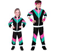 W WIDMANN MILANO Party Fashion - Costume enfant survêtement, noir, tenue des années 80, jogging, tenue Bad Taste, déguisements de carnaval