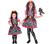 W WIDMANN MILANO Party Fashion - Costume pour enfants Dia de los Muertos pour filles, robe squelette avec voile pour Halloween