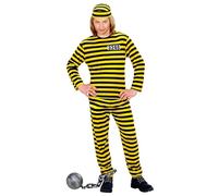 Widmann – Déguisement enfant Convict – Veste, pantalon, calot – Jaune/Noir – 158 cm (11-13 ans)