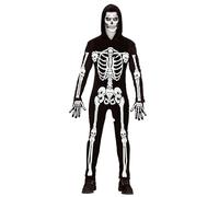 W WIDMANN MILANO Party Fashion - Costume Squelette, combinaison avec capuche, blanc, brille sous la lumière UV, déguisement Halloween