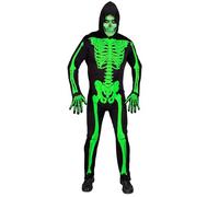 W WIDMANN MILANO Party Fashion - Costume Squelette, combinaison avec capuche, fluo, brille sous la lumière UV, déguisement d'Halloween