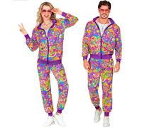 W WIDMANN MILANO Party Fashion - Costume Survêtement, Peace & Love Hippie, Néon, Flower Power, Tenue des années 80, Jogging, Tenue Bad Taste, Costumes de carnaval