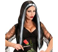 W WIDMANN MILANO Party Fashion - D6070 - Perruque Mortisia, noir, cheveux artificiels, cheveux longs, gothique, Halloween