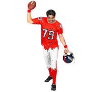 W WIDMANN MILANO Party Fashion, Déguisement de football zombie américain, t-shirt rouge avec numéro 79, pantalon blanc à franges, effet salissant réaliste, taille XL, entretien facile