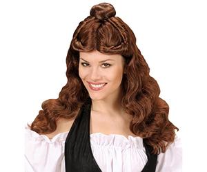 W WIDMANN MILANO Party Fashion E0729 - Perruque Western Lady, brune, cheveux artificiels, ondulés, perruque cheveux longs femme