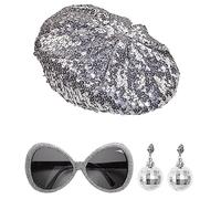 Widmann - Kit de déguisement DISCO BABE W68599 - bonnet à paillettes, lunettes et boucles disco