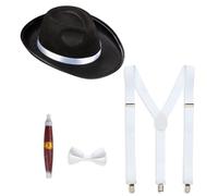 W WIDMANN MILANO Party Fashion - Ensemble d'accessoires gangster années 20 | Ensemble 4 pièces avec chapeau, bretelles, nœud papillon et faux cigare - Accessoire pour le carnaval