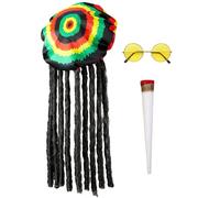 W WIDMANN MILANO Party Fashion - Ensemble d'accessoires « Rasta » | Ensemble 3 pièces avec casquette, dreadlocks, lunettes et joint (factice) - Accessoire pour le carnaval