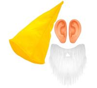 W WIDMANN MILANO Party Fashion - Ensemble de costume de nain, 3 pièces avec bonnet, barbe et oreilles, accessoire de costume pour carnaval (Lot de 4)