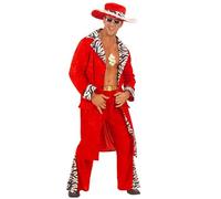 Widmann Déguisement Roi des proxénètes en velours, veste, pantalon, ceinture, chapeau Taille L Rouge