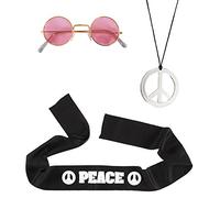Widmann Set de déguisement hippie 05856 Flower Power – bandeau, lunettes, collier