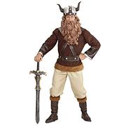 Widmann Déguisement viking Velkan, manteau, pantalon, ceinture, casque, couvre-bottes, M Orange