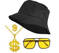 W WIDMANN MILANO Party Fashion - Set de mode hip-hop des années 90, chapeau de pêcheur, lunettes, chaîne, anneau, accessoire pour costumes de carnaval