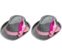 W WIDMANN MILANO Party Fashion - Fedora bavarois, avec ruban et plumes, en feutre, chapeau, costume traditionnel, couvre-chef, accessoire (Lot de 2)