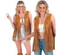 W WIDMANN MILANO Party Fashion - Costume Hippie, gilet à franges femme, marron, tenue de festival