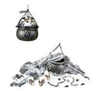 W WIDMANN MILANO Party Fashion Halloween Decorative Set (Cauldron, 3 Skulls, Spiderweb & Spider, Chain and Freaky Fabric) -