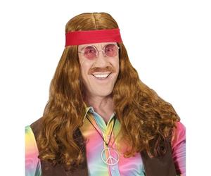 W WIDMANN MILANO Party Fashion HIPPIE WIG WITH RED HEADBAND & MOUSTACHE in polybag -