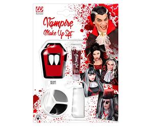 W WIDMANN MILANO Party Fashion - Kit de maquillage vampire, palette variée, éponge d'application facile, fausses dents réalistes, faux sang dramatique, parfait pour Halloween et soirées déguisées