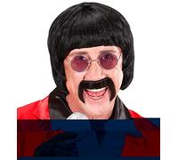 WIDMANN L0566 - Perruque avec Moustache et Lunettes des années 60, Homme Adulte, Musicien, Chanteur, Rock, célébrité, Carnaval, Taille Unique, Couleur Noir