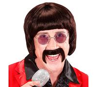WIDMANN L0567 - Perruque avec Moustache et Lunettes des années 60, Homme Adulte, Musicien, Chanteur, Rock, célébrité, Carnaval, Taille Unique, Couleur Marron