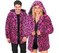 W WIDMANN MILANO Party Fashion - Manteau léopard pour femmes et hommes, fausse fourrure avec capuche, veste en peluche, costume pour carnaval et festival