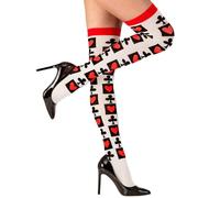W WIDMANN MILANO Party Fashion - Mi-bas avec cartes de poker | Bas autofixants 70 DEN style « Reine de cœur » pour Halloween, le carnaval et les soirées à thème