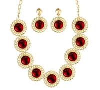 W WIDMANN MILANO Party Fashion - Parure de bijoux « Reine », 3 pièces | Collier et boucles d’oreilles, bijoux fantaisie dorés avec pierres rouges pour déguisements Renaissance, princesse