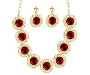 W WIDMANN MILANO Party Fashion - Parure de bijoux « Reine », 3 pièces | Collier et boucles d’oreilles, bijoux fantaisie dorés avec pierres rouges pour déguisements Renaissance, princesse