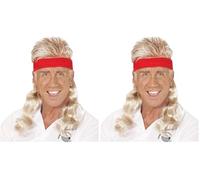 W WIDMANN MILANO Party Fashion - Perruque avec cheveux bouclés et bandeau, années 80, joueur de tennis, perruque à cheveux longs (Lot de 2)