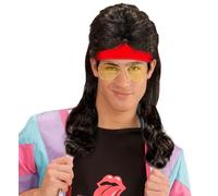 W WIDMANN MILANO Party Fashion - Perruque avec cheveux bouclés et bandeau, années 80, joueur de tennis, perruque à cheveux longs