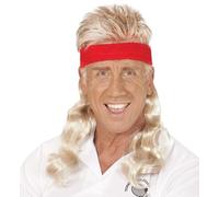 W WIDMANN MILANO Party Fashion - Perruque avec cheveux bouclés & bandeau, années 80, joueur de tennis, perruque cheveux longs