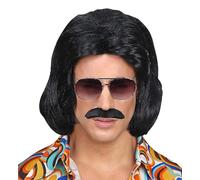 Black 70s Dandy WIG & Moustache in Box -