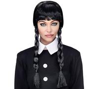 W WIDMANN MILANO Perruque Dark Girl – noir, 2 tresses, coiffure tressée, Wednesday, gothique