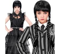 W WIDMANN MILANO Party Fashion - Perruque Dark Girl, noir, 2 tresses, coiffure tressée, Wednesday, Gothique