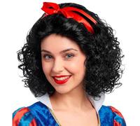W WIDMANN MILANO Party Fashion - Perruque de conte de fées avec nœud | Perruque noire en cheveux synthétiques, ondulés, longueur moyenne - pour déguisements de contes de fées