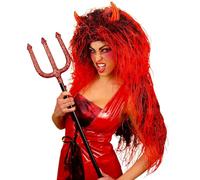 W WIDMANN MILANO Party Fashion - Perruque de diablesse rouge extra-longue | Perruque cheveux synthétiques rouges extra-longs, cornes - accessoire déguisement Halloween, soirées à thème