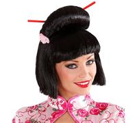 W WIDMANN MILANO Party Fashion - Perruque de geisha | Perruque en cheveux synthétiques noirs avec fleurs et baguettes, style asiatique, carnaval et les soirées à thème