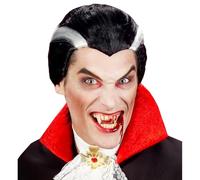 W WIDMANN MILANO Party Fashion - Perruque de vampire noir et gris | Perruque en cheveux synthétiques noir-gris avec mèches grises - accessoire de déguisement pour Halloween et le carnaval