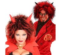 W WIDMANN MILANO Party Fashion, Perruque DEVIL WIG, design audacieux, couleurs rouge et noir, cornes intégrées, unisexe, facile à transporter, confortable, ajustement parfait pour tous