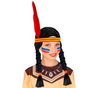 W WIDMANN MILANO Perruque Indienne – Noir, cheveux longs artificiels tressés, Far West