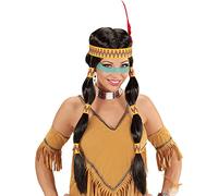 W WIDMANN MILANO Party Fashion - Perruque d'Indienne | Perruque noire à cheveux longs avec tresses en cheveux synthétiques, bandeau et plumes pour costumes western