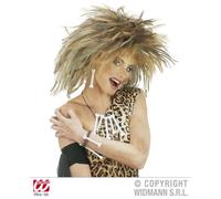 W WIDMANN MILANO Party Fashion - Perruque « femme des cavernes » brune | Perruque cheveux synthétiques bruns avec mèches vertes, coiffure ébouriffée - costumes âge de pierre et jungle