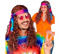 W WIDMANN MILANO Party Fashion - Perruque Hippie avec bandeau en batik, cheveux artificiels bouclés, Flower Power, Reggae, Carnaval